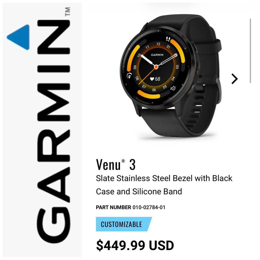 Garmin Venu 3 Slate and Black Smartwatch
